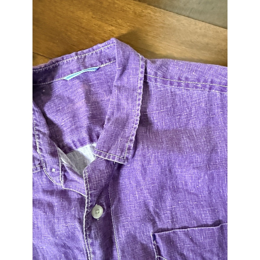 Tommy Bahama Short Sleeve Relax Linen Purple 1XLB Beach Pocket Mens Shirt Solid